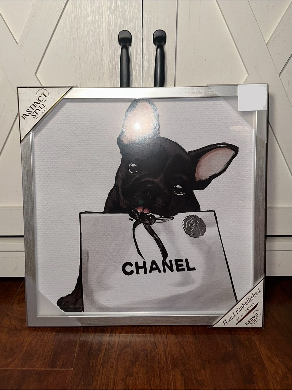 Instinct Style Black French Bulldog Holding Chanel Bag Wall Art Print